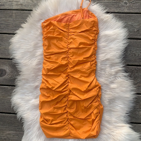 NWT Pleather Leather Vinyl Look One Shoulder Strapless Ruched Mini Dress - Picture 2 of 13